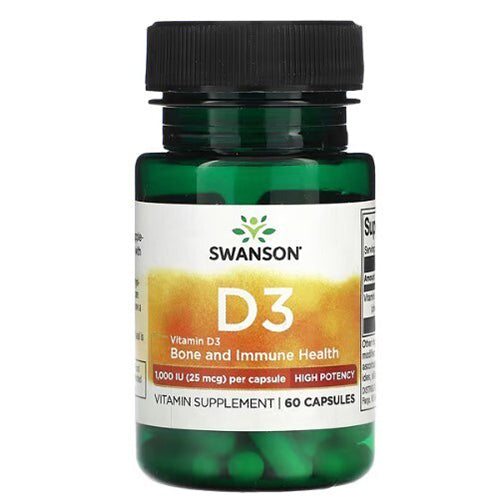 Swanson High Potency Dry Vitamin D-3 1000 IU – Capsules for Daily Wellness & Vitality