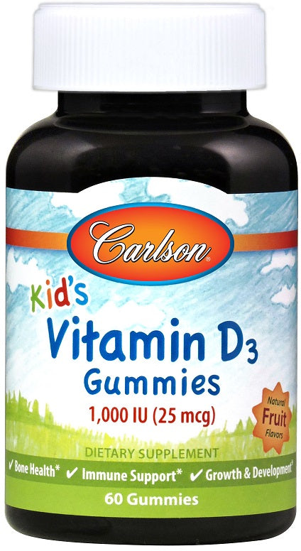 Carlson Labs Kid’s Vitamin D3 Gummies, 1000 IU Natural Fruit – 60 Gummies for Bone, Muscle & Immune Support
