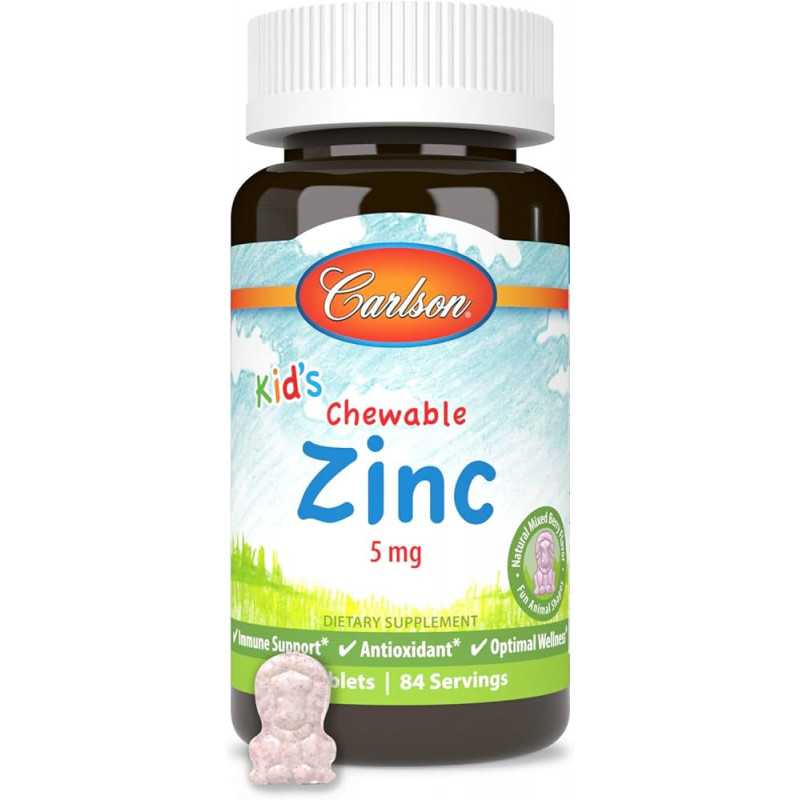 Carlson Kid’s Chewable Zinc 5 mg – 84 Animal-Shape Tablets for Daily Nutritional Support