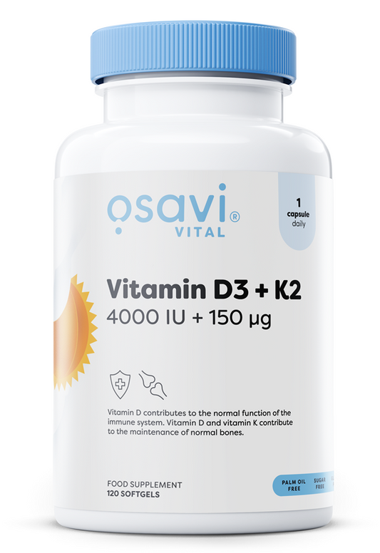 Osavi Vitamin D3 + K2 4000 IU + 150 µg – Softgels for Bone, Immune & Cardiovascular Support