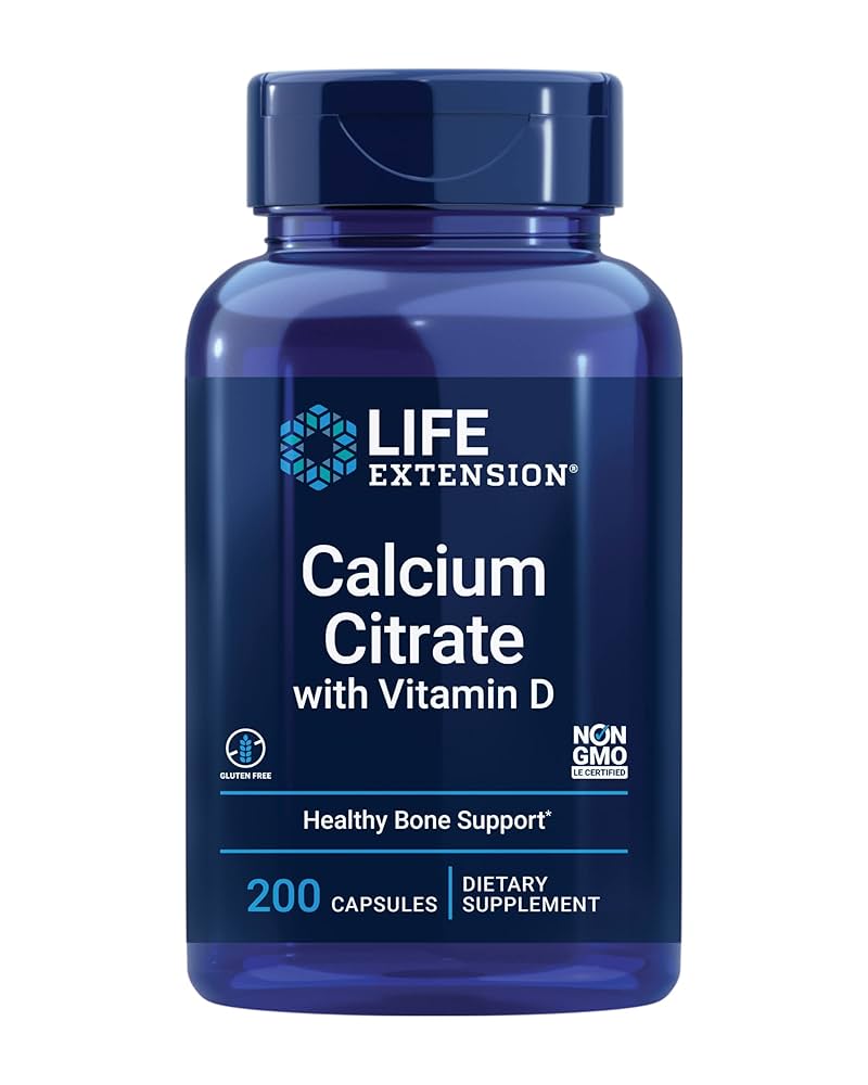 Life Extension Calcium Citrate with Vitamin D – 200 Vegetarian Capsules for Daily Bone & Dental Support