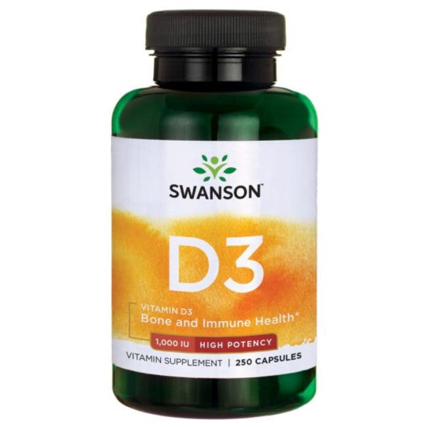 Swanson High Potency Dry Vitamin D-3 1000 IU – Capsules for Daily Wellness & Vitality