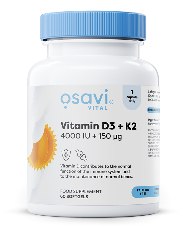 Osavi Vitamin D3 + K2 4000 IU + 150 µg – Softgels for Bone, Immune & Cardiovascular Support