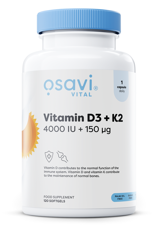 Osavi Vitamin D3 + K2 4000 IU + 150 µg – Softgels for Bone, Immune & Cardiovascular Support