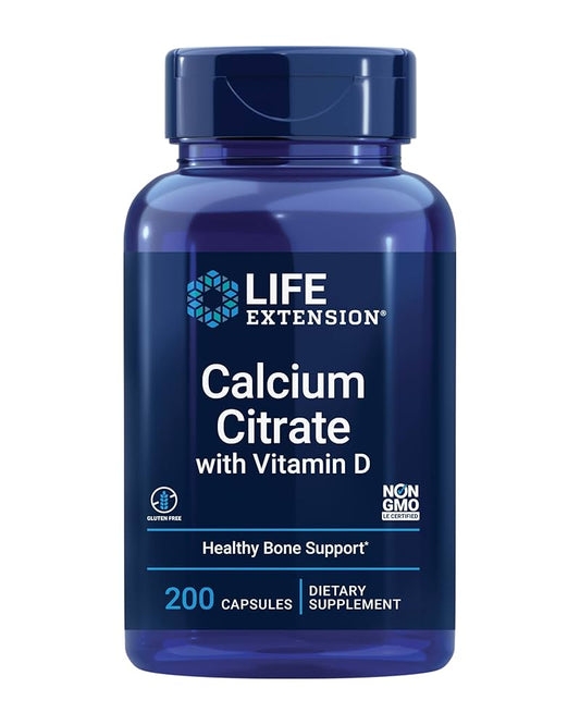 Life Extension Calcium Citrate with Vitamin D – 200 Vegetarian Capsules for Daily Bone & Dental Support