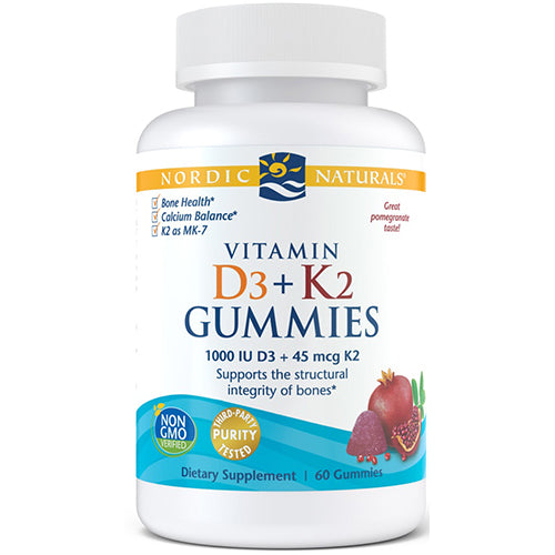 Nordic Naturals Vitamin D3 + K2 Gummies, Pomegranate – 60 Gummies for Bone, Immune & Muscle Health